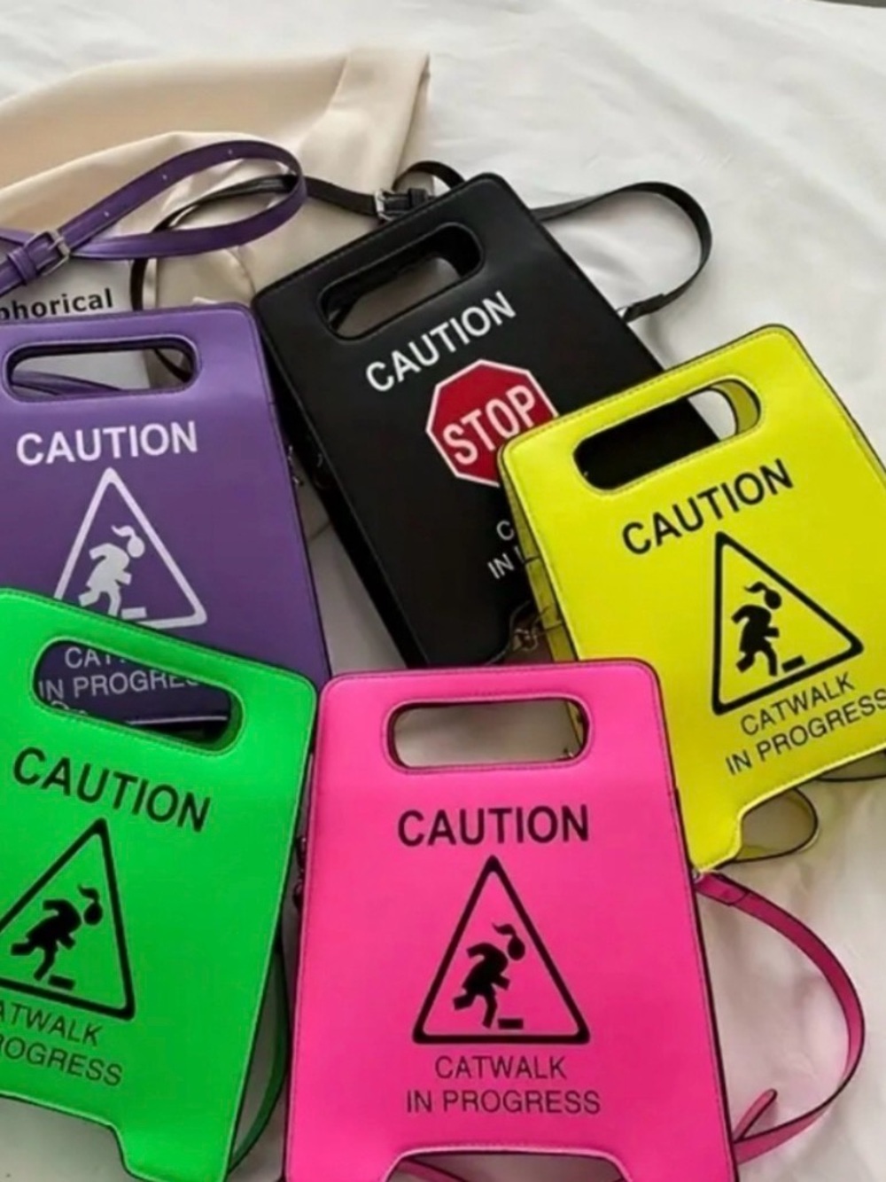 Caution 'Catwalk in Progress' ⚠️ ♥️ Black Crossbody Bag. 10”x8.5” Super Fun!
